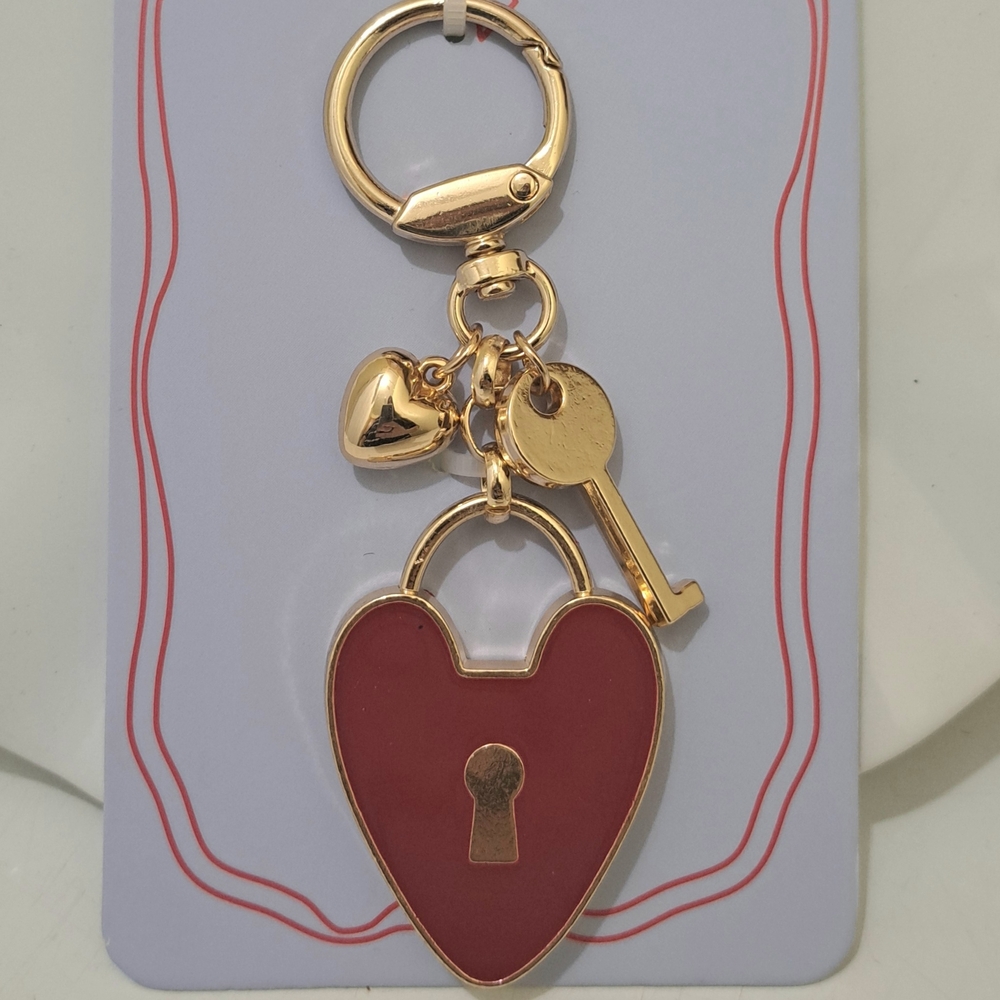 Studio Gold-Tone Bagcharm/Keychain with Red Heart Lock And Key